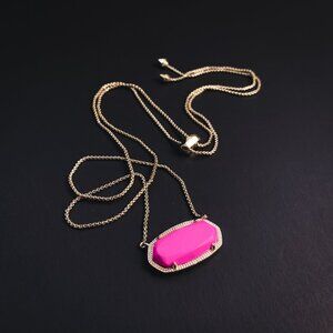 Kendra Scott Retired Delaney Necklace Hot Pink Magenta Stone Gold Slider Chain